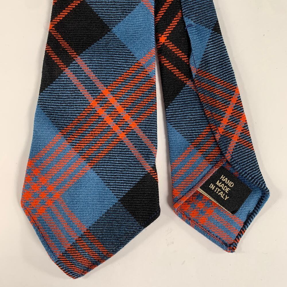 RRL by RALPH LAUREN Blue Orange Tartan Wool Tie